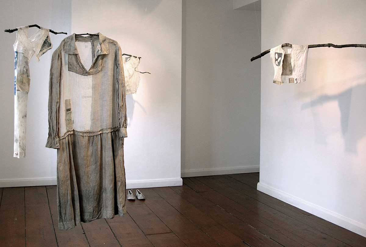 IN SEARCH OF GREEN | Textile, stitch, natural dye, cyanotype, found objects; installation - various. Photo: Hannah Lamb