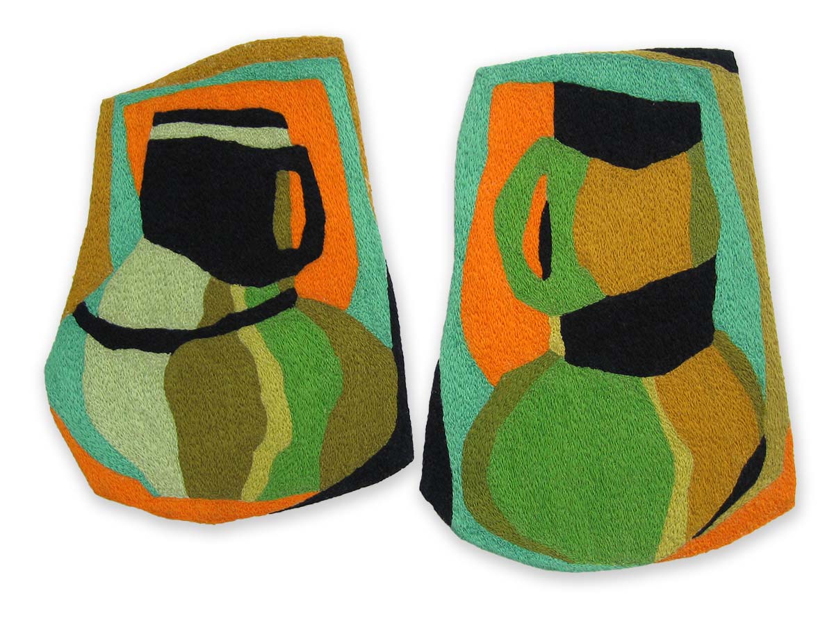 TWO TANKARDS SIDE BY SIDE | Mercerised cotton thread on calico