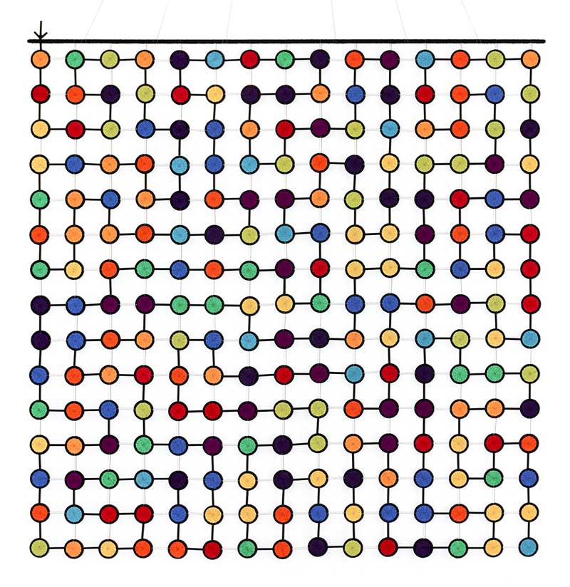 SELF-AVOIDING WALK (full view) Pi’s numerical sequence leads the way along the walk, each digit represented by a specific colour.