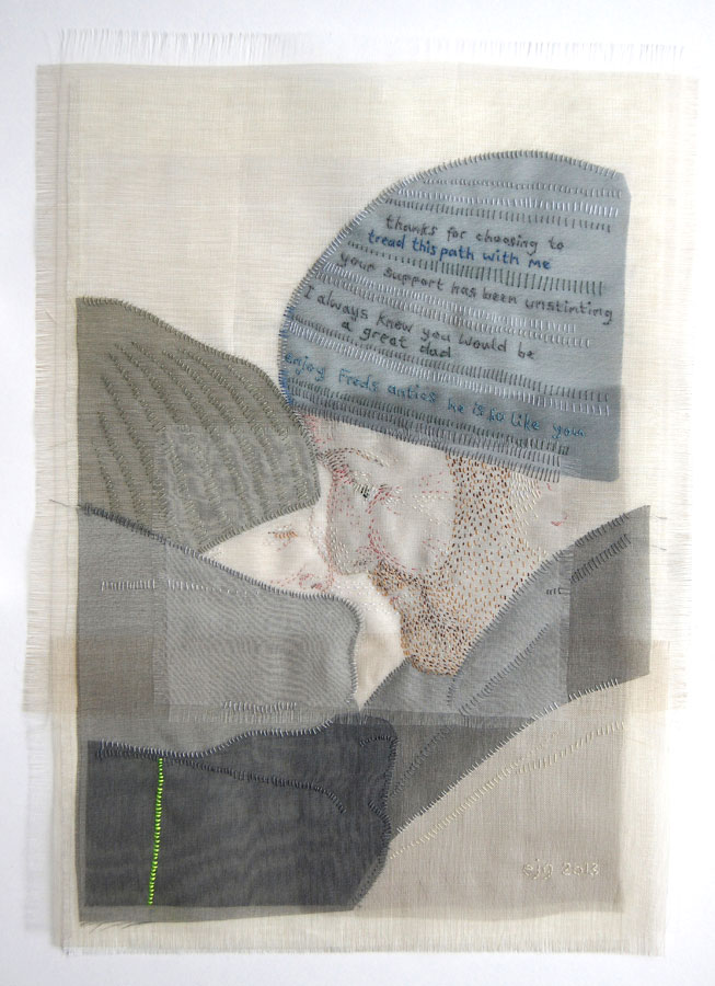 HE IS SO LIKE YOU | Silk organza, linen, hand stitch; 21 x 30cm; Photo: Emily MacKillop. 