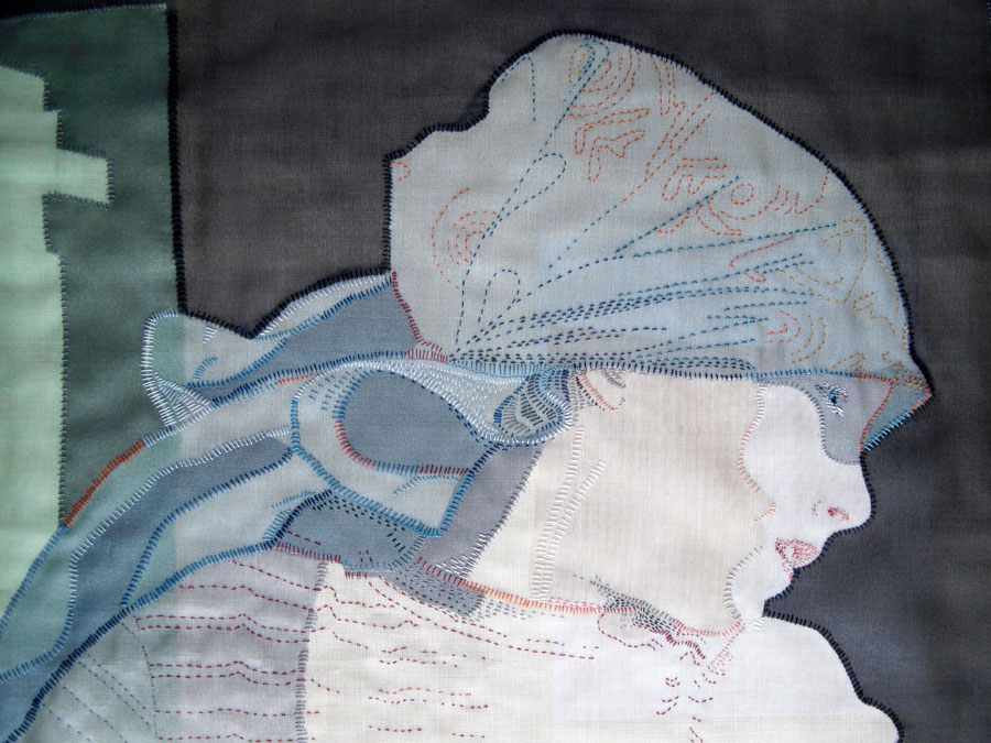 SLALEY | 2014 Linen, silk organza applique, hand embroidered. Unframed size 49cm x 35cm; Photo: Emily MacKillop