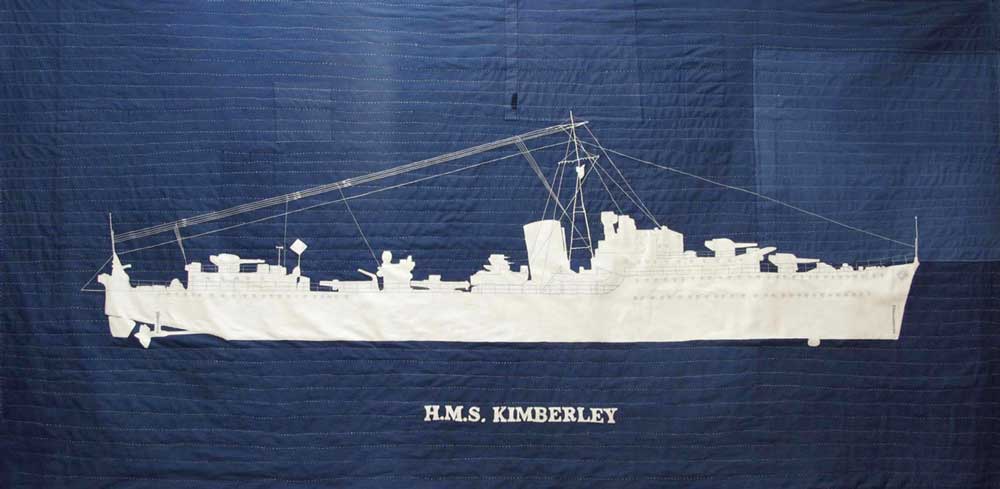H.M.S. KIMERLEY | 2012, 210cm x 104cm, dyed, patched, machine and hand stitched linen and cotton