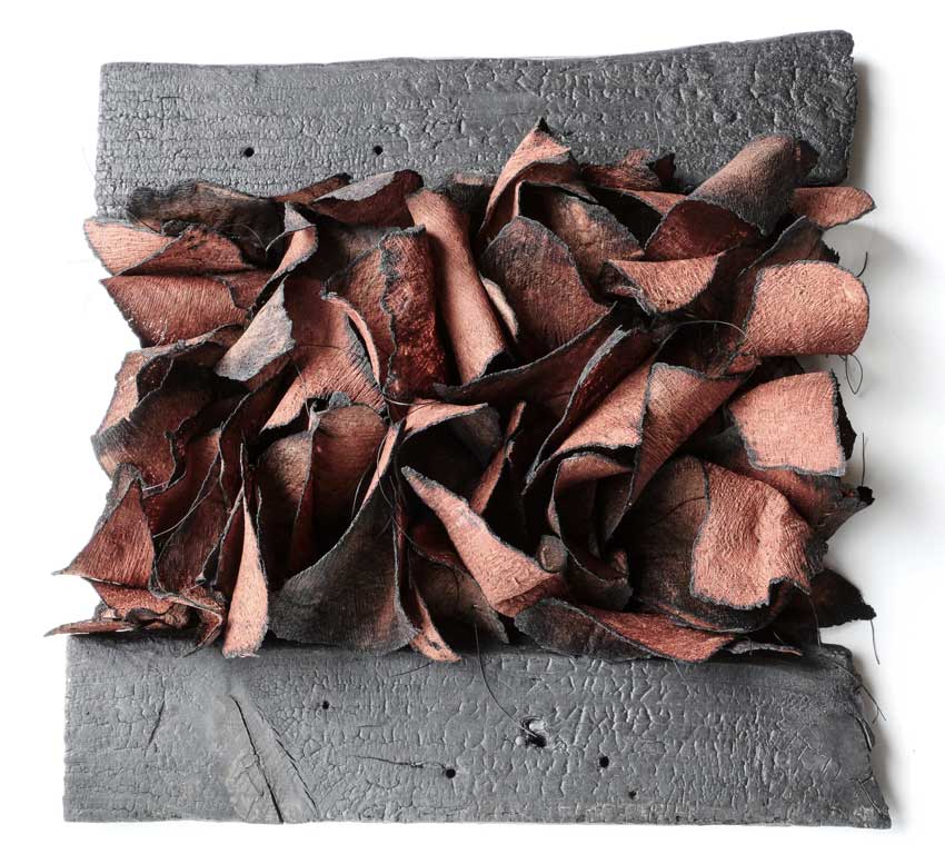 MICROCOSM | Bark cloth, wood, linen thread | W30 x H29 x 11 cm | Photo: Ann Goddard