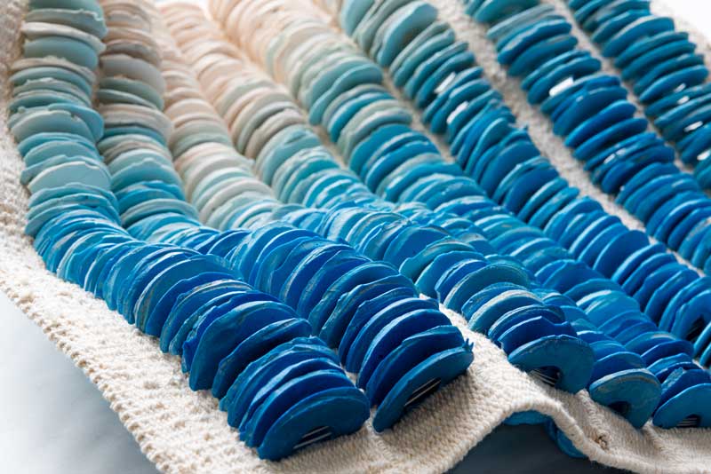 Rhythm of the Weave I | 2019| Materials: Jesmonite, debris, cotton | Techniques: Handcast jesmonite & tapestry weave | Image: Mat Dale