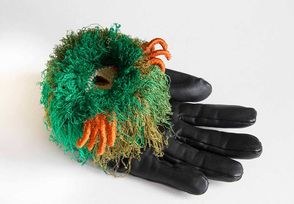 Glove Dokkaebi | 2021| Materials: Viscose thread, a found glove, wire | Techniques: Embroidery | Image: Woo Jin Joo