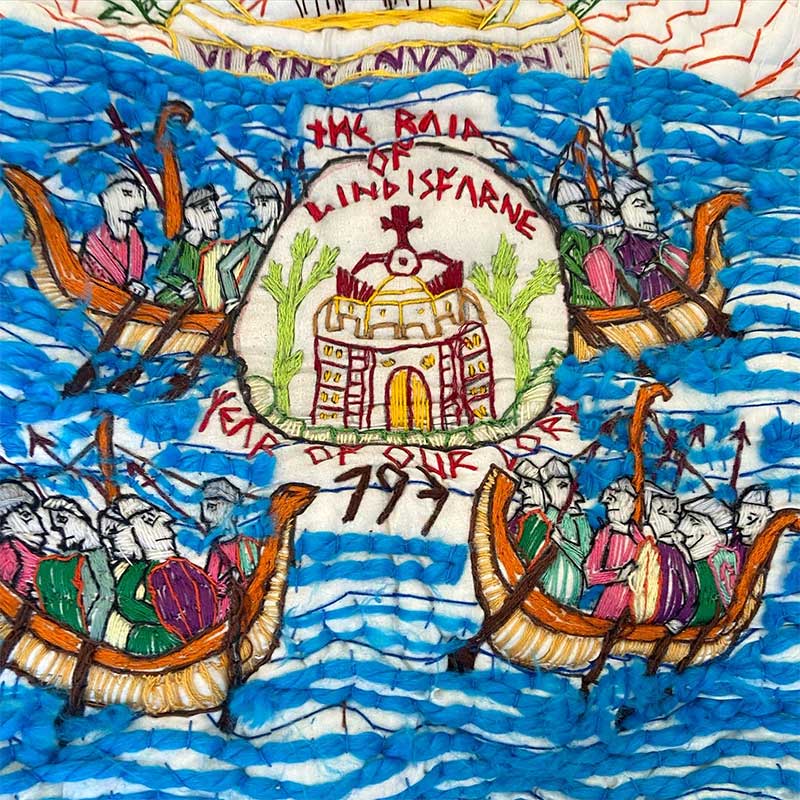 RAID OF LINDISFARNE  | 2022 | Materials: Pillow and thread | Techniques: Embroidery | Image Credit: Athena Nemeth