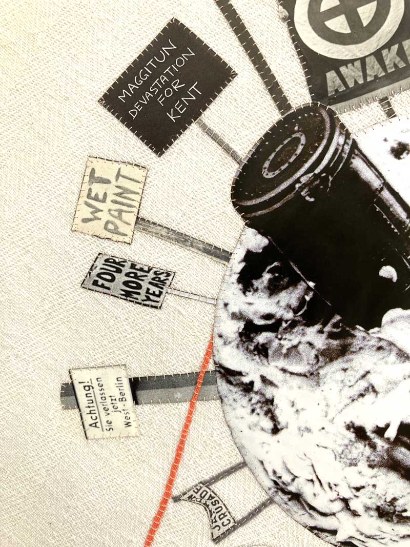 SHIFTING TO THE MOON (Detail) | 2022 | Materials: Paper, tea towel, thread | Techniques: Appliqué | Photo: Alison Aye