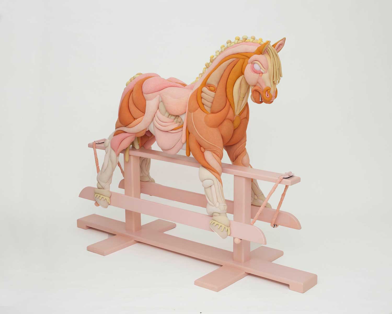 PIPPER, 2022 | Reclaimed rocking horse, mixed textile, sand, 120 x 60 x 160 cm | Photo: Daisy Collingridge